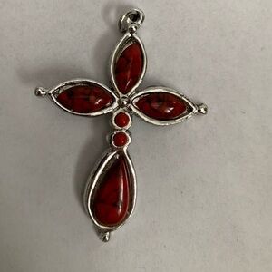 New vintage red cross pendant necklace